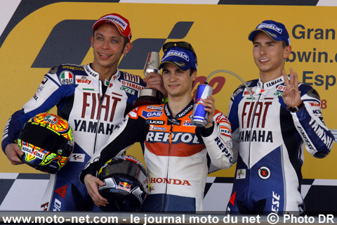 Dani Pedrosa 1er, Valentino Rossi 2ème et Jorge Lorenzo 3ème - Grand Prix Moto d'Espagne 2008 : le tour par tour sur Moto-Net.Com