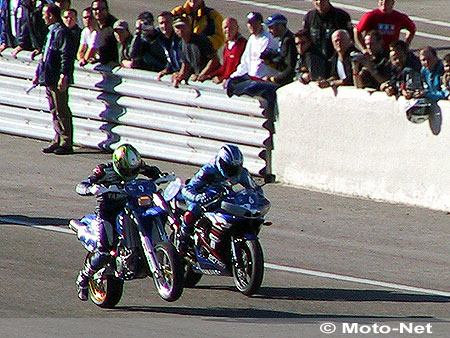 Serge Nuques et Dominique Sarron au départ de la spéciale sur le circuit d'Alès