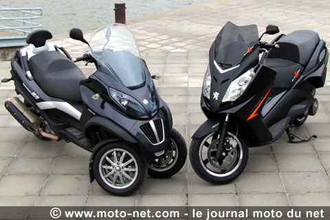 Essai comparatif Peugeot 125 BlackSat Executive vs Piaggio MP3 400 LT : le bonheur sans le permis moto !