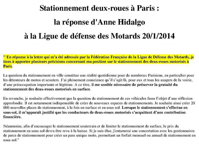 Stationnement moto : Anne Hidalgo fait marche arrière