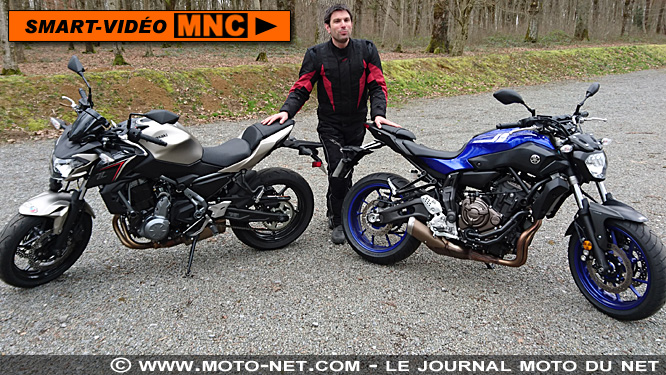 Smart-vidéo en direct de notre duel Kawasaki Z650 Vs Yamaha MT-07